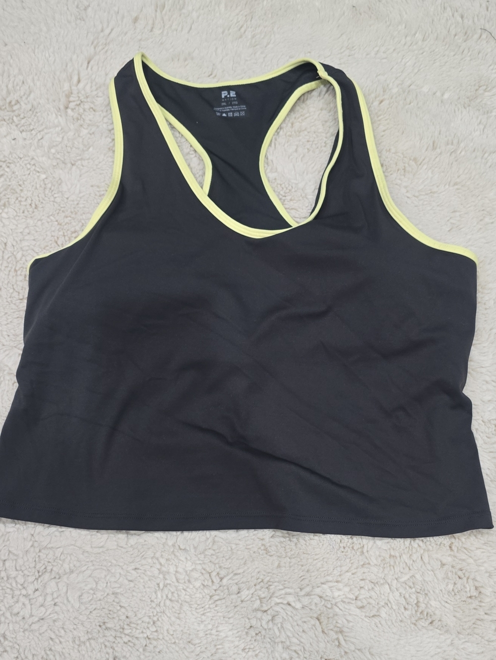 P.E Nation Black Racerback Crop Tank with Yellow Trim
